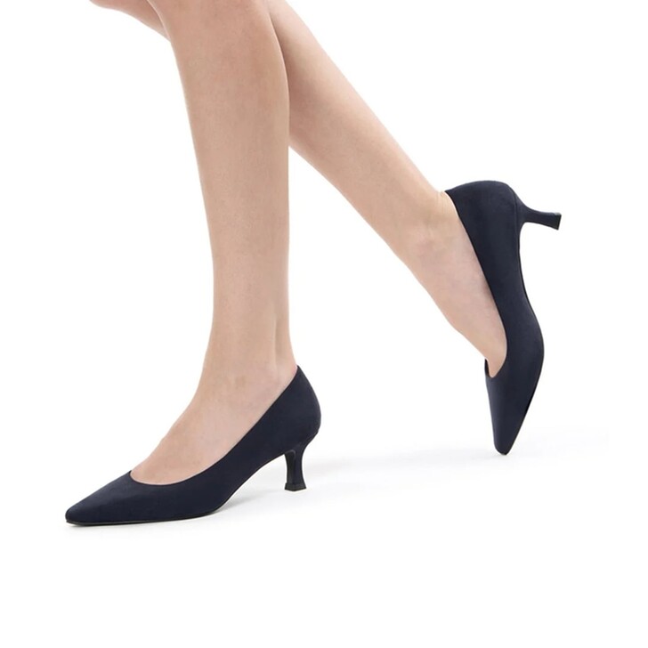 Paradox London Tova Navy Suede Flared Low Heel Court Shoes